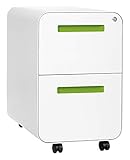 Laura Davidson Furniture Stockpile 2 Drawer Mobile File Cabinet with Lock - Under Desk Metal Filing Cabinet, Legal/Letter File Folders, Wheels and Stationary Feet, Pre-Assembled, White/Green