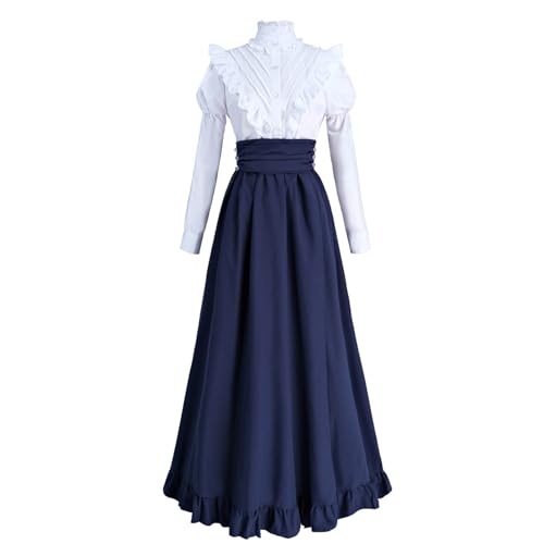 CR ROLECOS Vestido medieval para mujer - Vestido victoriano - Blusa victoriana + faldas medievales, azul marino, XXL