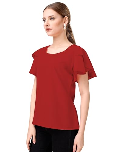 Image of Mehrang Women's Solid Ribbed Crop Tank Top Ribbed Tops for Women V-Neck 3 /4th Balloon Sleeves