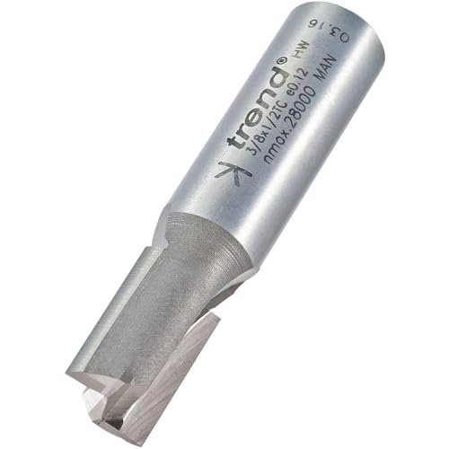 Trend Professional Straight Two Flute Router Cutter, 1/2 Inch Shank, 12mm Cut Diameter, Tungsten Carbide Tipped, 3/8X1/2TC