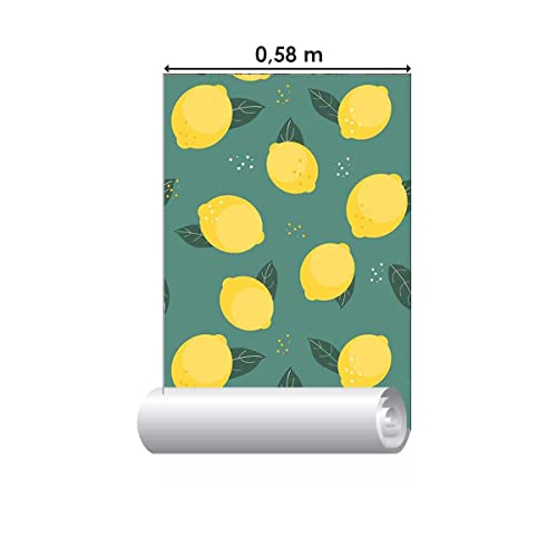 Papel de Parede Adesivo Limão siciliano Fundo Verde N05053 Rolo de 0,58x3,00
