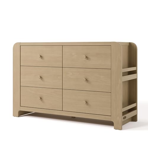 Image of Graco Read-with-Me 6 Drawer Dresser with Bookshelves - GREENGUARD Gold Certified Storage for Baby and Kids Room, Interlocking Drawer System (Driftwood)