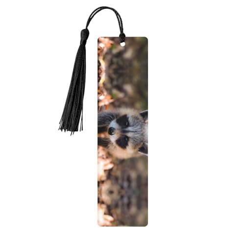 カブアライグマプリント タッセル付き木製ブックマーク 5個 読書ページマーカー ブックマーク 男性女性へのギフトに