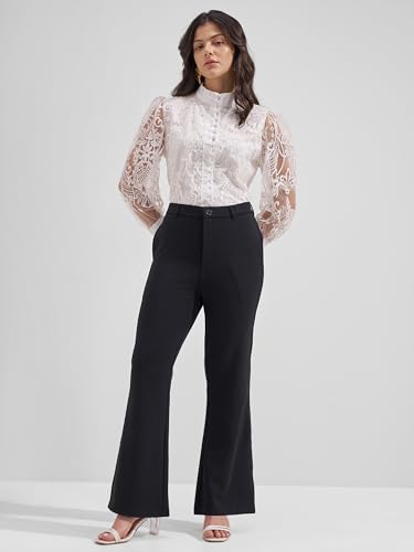 Image of Tokyo Talkies Women's Stretchable Bootcut Pants | High Rise Flared Trousers |Travel & Formal Wear|Workwear Trousers