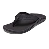 OLUKAI Ohana Men's Beach Sandals, Water Resistant Flip Flops, Arch Support & Comfort Fit, Lightweight & Durable, Enhanced Grip & Traction, Black/Black, 13