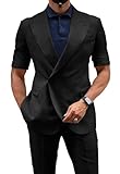TUXBURNTXZ Black 2 Piece Suit Men Short Sleeve Suits for Men Formal Wedding Business XXL