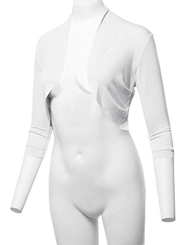 SSOULM Women's 3/4 Sleeve Open Front Bolero Shrug Cardigan White M