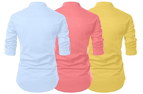 Image of FINIVO FASHION Combo of Men's Cotton Blend Solid Regular Fit Full Sleeve Straight Short Kurta Shirt, Casual and Formal Wear
