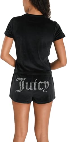 Image of Juicy Couture Women's 2 Piece Velvet Fleece Short Sleeve Shirt and Pajama Shorts Lounge Sleepwear Set