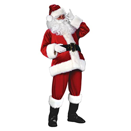 Men Santa Claus tenue de Noël costume costume de barbe blanc top pantalon ceinture rouge l 5pcs, fournitures de Noël Cover