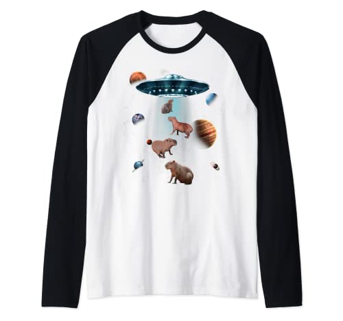 Galaxy Giant Cavy Rodent Space UFO Alien Rodents Capybara Camiseta Manga Raglan