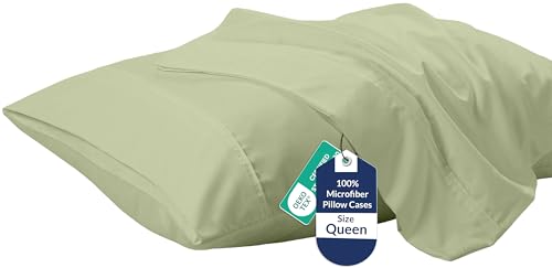 Royale Linens Queen Pillowcase Set of 2 - Bed Pillow Cover - 20 x 30 - Sage Green Pillowcases - 1800 Brushed Microfiber Wrinkle & Fade Resistant - Soft & Cozy- Queen Size Pillow Case (Sage Green)