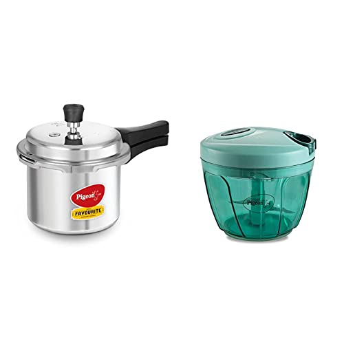 Image of Pigeon by Stovekraft Favourite Outer Lid Non-Induction Aluminium Pressure Cooker 3L Silver & Large Handy Compact Chopper 3 Blades Green