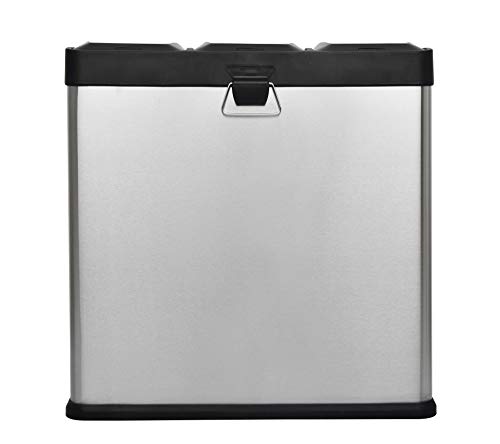 Image of Step N' Sort 60L 3-Compartment Kitchen Recycling Bin - Stainless Steel Trash & Recycling Can with Hands-Free Step Pedals (3 x 20L)