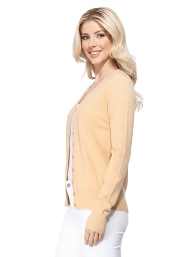 Image of YEMAK Women's Knit Cardigan Sweater - Long Sleeve V-Neck Basic Classic Casual Button Down Knitted Soft Lightweight Top