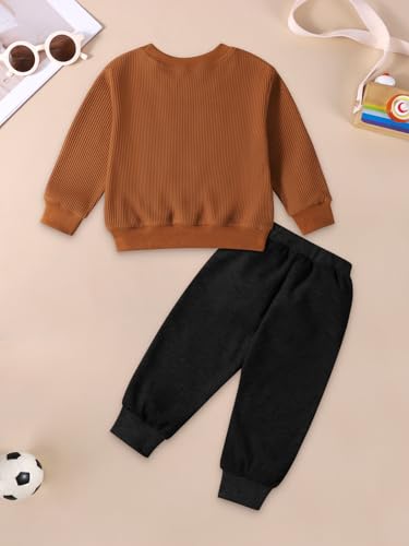 Toddler Baby Boy Fall Clothes Little Dude Print Embroidered Long Sleeve Sweatshirt Pants Sets Waffle Winter Outfits2