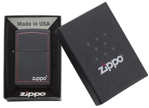 Image of Zippo Classic Black and Red - Black Matte Finish with Red Border and Zippo Logo,Pocket Fuel Refillable Windproof Lighter, BIS Certified