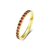 Homxi Anelli Fidanzamento Donna Incisione Acciaio Inossidabile, 3MM Eternità Rotondo con Zirconia Cubica, Anelli Fidanzamento Rosso Oro Donna Misura 14(54mm)