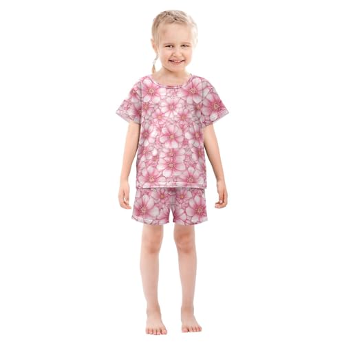 Pajama Short Sets Pink Floral Pattern Prints Soft Cotton Summer Sleepwear 2 Piece PJS Size 5-14T4
