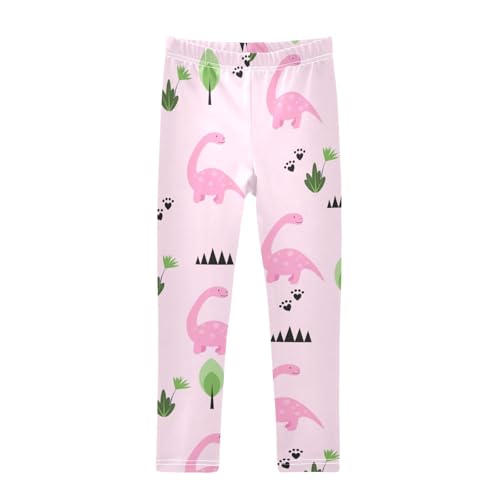 Pink Dinosaurs Girls Leggings,Workout Leggings for Girls Toddler Athletic Legging Size for 3-10T