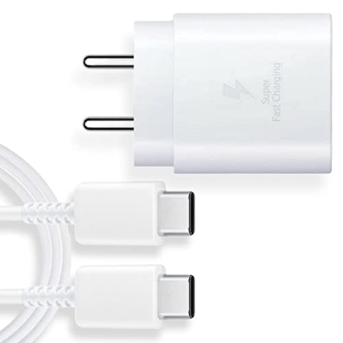 Image of Original 25W Type C to C Cable with for Samsung Galaxy S23 Ultra|S23 |S23+|S22|S22+|S22 Ultra| A71 5G |A71|A70s| A70|A90 5G |A80|S21 FE 5G |M52 5G|M22 (White) (83S0001590)