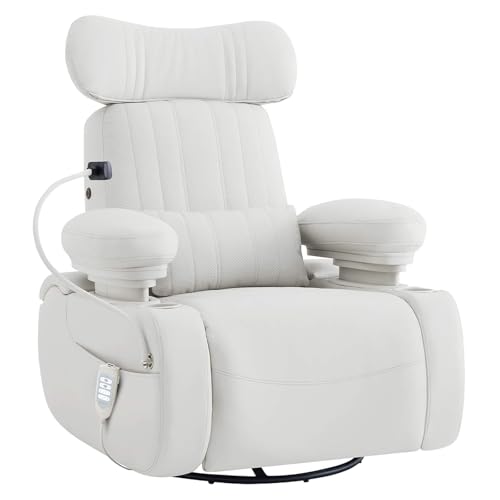 Image of MAMAZING Lullapod Max Power Nursery Rocking Chair with Independent Recline & Footrest, Swivel Nursery Recliner Glider with Electric Adjustable Armrests, Silent Rocking, Oeko-TEX Certified