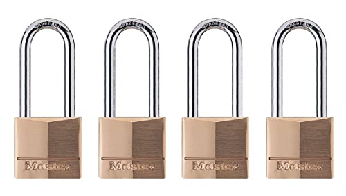 Master Lock Padlock, Solid Brass Lock, 1-9/16 in. Wide, 140QLH (Pack of 4-Keyed Alike)