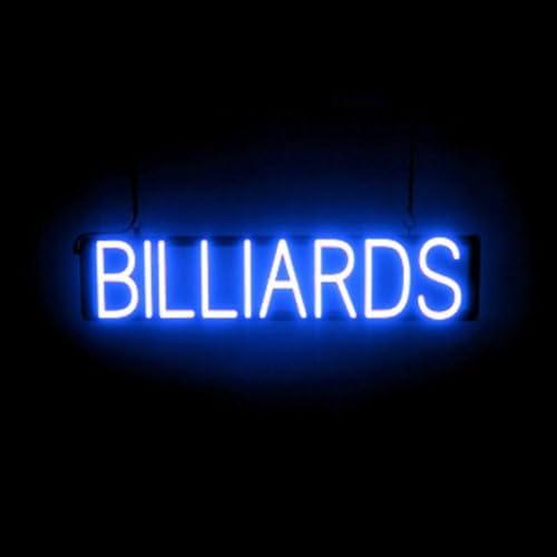 Image of SpellBrite LED Neon BILLIARDS Sign for Business - Blue, 29 inch x 6 inch | Ultra-Bright Click-Together Signage for Bars & Restaurants, with Visibility from 500 ft - 8 Animations, 6 Brightness Levels