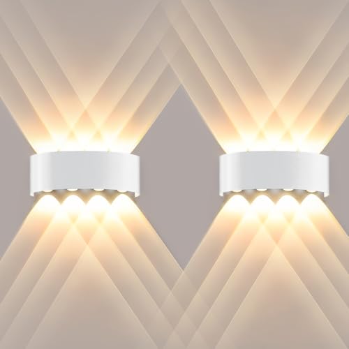 Ankey 2 Pezzi 8W Moderno Lampada da Parete, LED Alluminio Applique da Parete, Bianco Caldo 3000K Up Down Applique per Casa, Balcone e Giardino