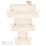 Peryiter 3 Pcs Slipcover Set for Couch Furniture Covers for Sofa Loveseat Couch Arm Chair, Form Fit Stretch...