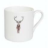 Sophie Allport - Becher, Henkelbecher, Mug - Highland Stag Solo/Hirsch - Large - Fine Bone China - weiß - Höhe 9 cm - 425 ml