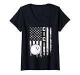 Womens Bowling Cici America Flag Vintage Christmas Xmas V-Neck T-Shirt