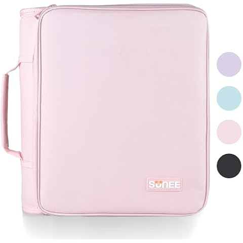 SUNEE Zippered Binder Bag with Handle, 2-Inch 3-Ring O-Ring, 500-Sheet Capacity, Includes Zip Pocket, 5-Tab Expanding File Folder, Multi-Pocket Organizer Binder Suitable for Middle School, Pink Cover