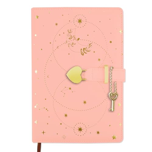 Mlife A5 Notizbuch Herz Vorhängeschloss Journal mit Schlüssel-Tagebuch mit 192 Seiten,100g / m² dickes Papier,Geheimes Notizbuch,Persönliches Tagebuch Für Jungen und Mädchen(Rosa)
