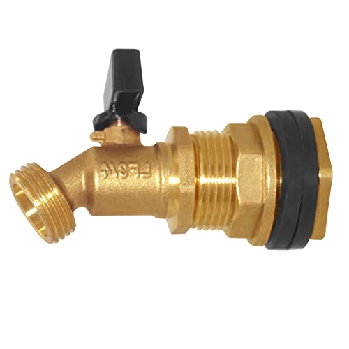 Joywayus Brass Water Container/Rain Barrel Spigot 3/4\" Threaded Quarter Turn Ball Valve & 3/4\" Female to 1\" Male Threaded Bulkhead Fitting Water Tank Connector Fit for Garden Hose