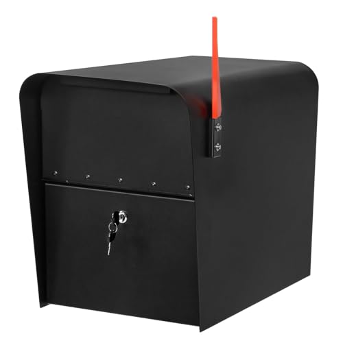 Extra Large Anti-Theft Post Mount Locking Mailbox, 21.6 x 11.8 x 16.5 Inches, High Security Parcel Mailbox with Outgoing Mail Tray, Heavy Duty Steel Mailbox for Outside, Black