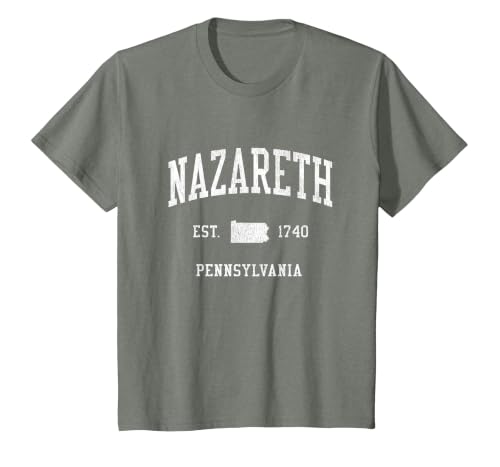 Nazareth PA Vintage Athletic Sports JS01 T-Shirt, Youth, Olive Heather, Medium