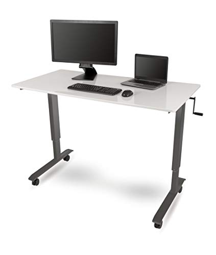 Stand Up Desk Store Crank Adjustable Height Rolling Standing Desk (Charcoal Frame/Gloss White Top, 60" Wide)