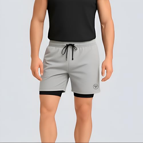Image of Men's 2 in 1 Active Dual Shorts with Inner Tights Layer & Compression Liner, Double Layer Athletic Short for Running, Gym & Sports