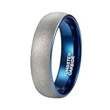 Homxi Anillo de Boda Personalizado de Tungsteno para Hombre, Redondo Mate 6MM, Anillo de Boda Plata Azul para Hombre Tamaño 17(57mm)