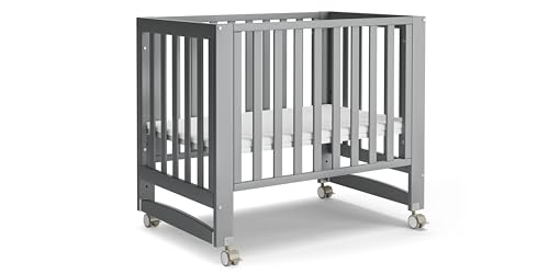 MAMAZING EvoNest Baby Crib, 6 in 1 Convertible Mini Crib with Wheels, 100% New Zealand Wood Growing Bed, 4 Adjustable Mattress Height, GREENGUARD Gold Certified, Grey