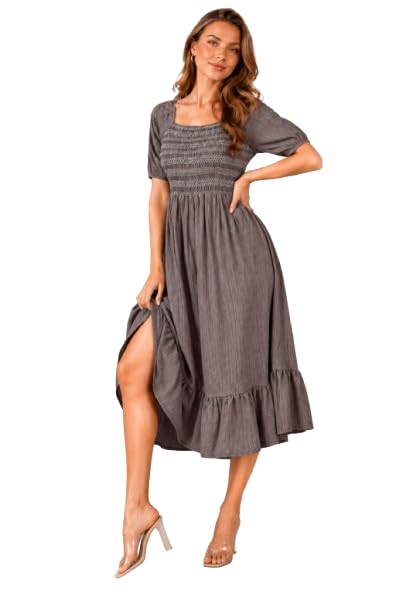 Image of Shreyam Girl's & Women's Solid A-Line Ruched Puff Sleeve Maxi Long Evening One Piece Long Dress for Women Stylish