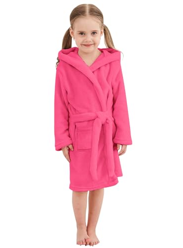 Image of Umeyda Girls Fleece Hooded Robes, Warm Printed Bath Robe for Kids Soft Fuzzy Bathrobe for Gifts
