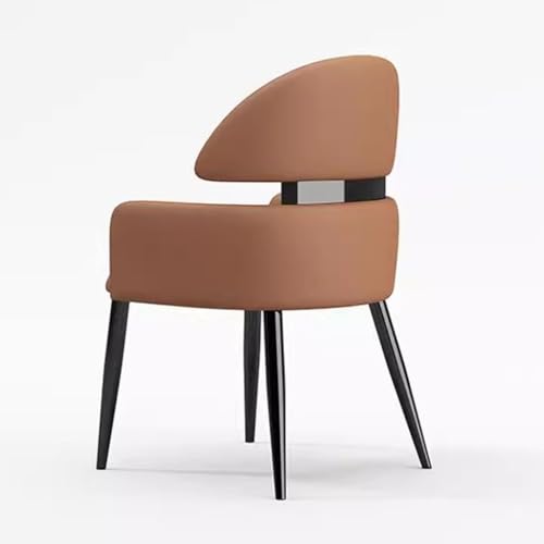 Silla de comedor tapizada de cuero moderna con respaldo curvado y patas de metal, sillón de cocina y restaurante de primera calidad para apoyo y estilo (marrón)