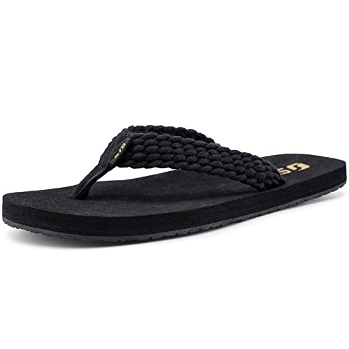 STQ Damen Flip Flops Rutschfest Bequem Zehentrenner Flach Yogamatte Sommer Tanga Sandalen All Schwarz 39 EU Cover