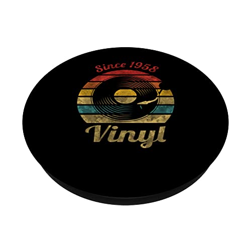 Since 1958 Vinyl Retro Record Vintage Music PopSockets Swappable PopGrip, Black - Image 2