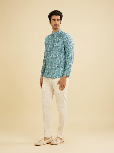 Image of Manyavar Men's Cotton Blend Digital Print Short Kurta (1pc)