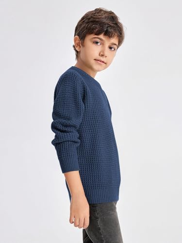 Haloumoning Boys Casual Pullover Sweaters Kids Chunky Crewneck Waffle Knit Jumper Tops 4-14 Years3