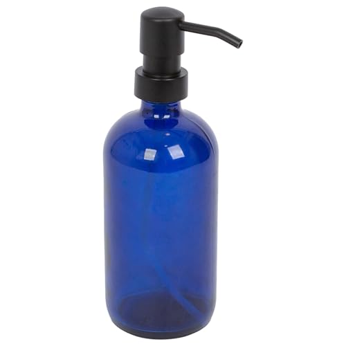 Harbour Housewares Blue Glass Soap Dispenser 500ml - Refillable Hand Wash or Lotion Bottle with Black Pump - Bathroom and Kitchen Accessory for Sink Countertops, Spa Décor or Home Organisation