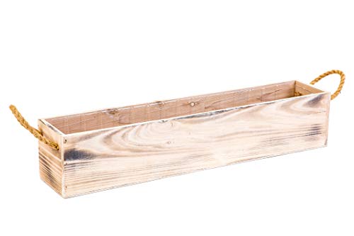 20" Rectangular Rustic Wood Planter with Handle and Plastic Liner l Rustic Whitewash l Country Style, Home and Wedding Decorations, Garden Ornaments (20x4 w Handle Set of 2, Whitewash) - Image 3